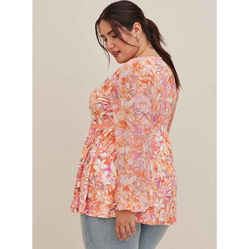 Torrid Babydoll Fabric Mix Super Soft Balloon Chiffon Sleeve Top Plus Size 3 3X - Picture 8 of 13